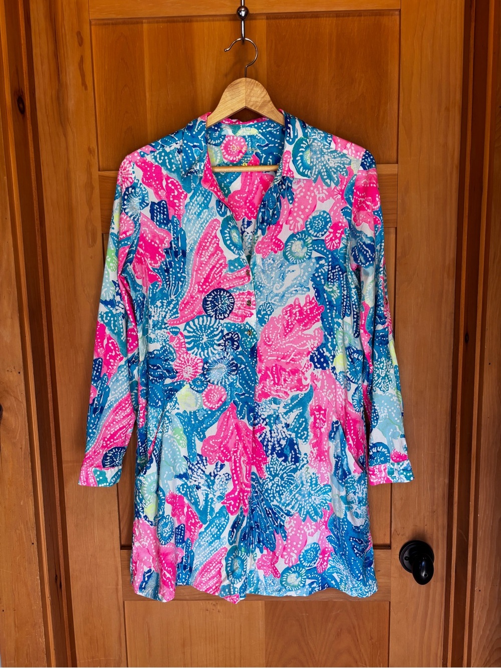 Lilly Pulitzer Coral Reef Tunic Top Coastal Resort Preppy Pink Blue Small